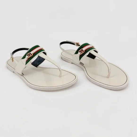 Gucci White and Green Sandals - Picture 1 of 12